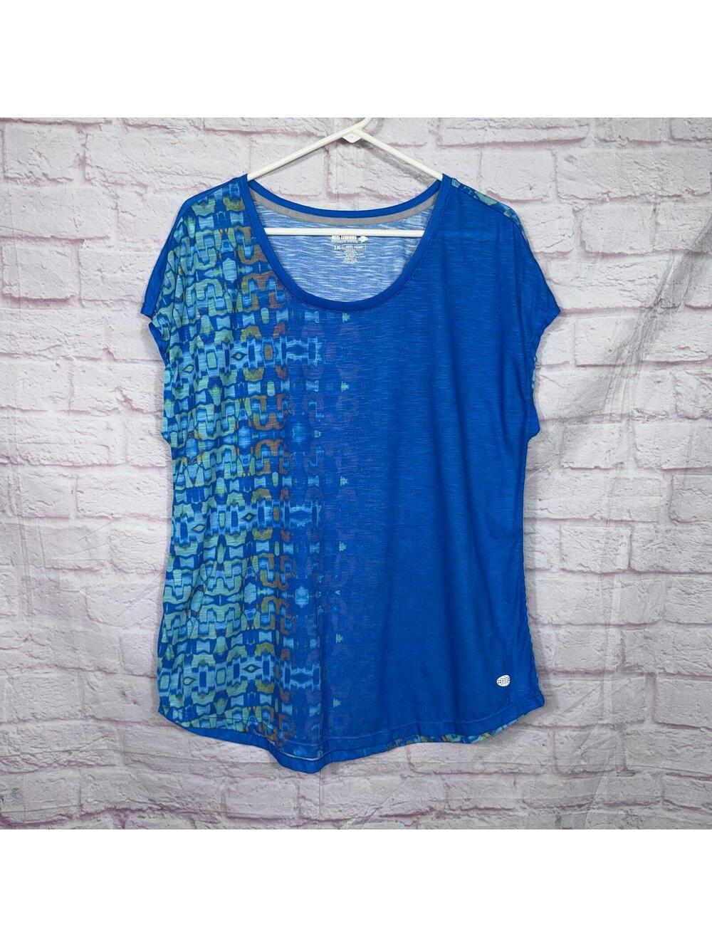 Reel Legends Women's Reel Fresh Blue Patterned T-Shirt Size 1X